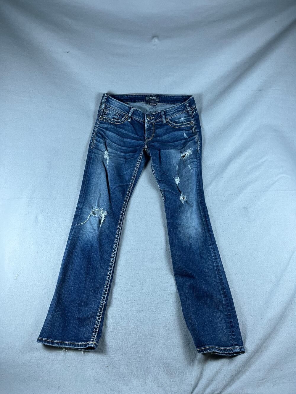 Silver Jeans Co Jeans Womens 34x31 Blue Berkley Bootcut Low Rise Distressed Y2K